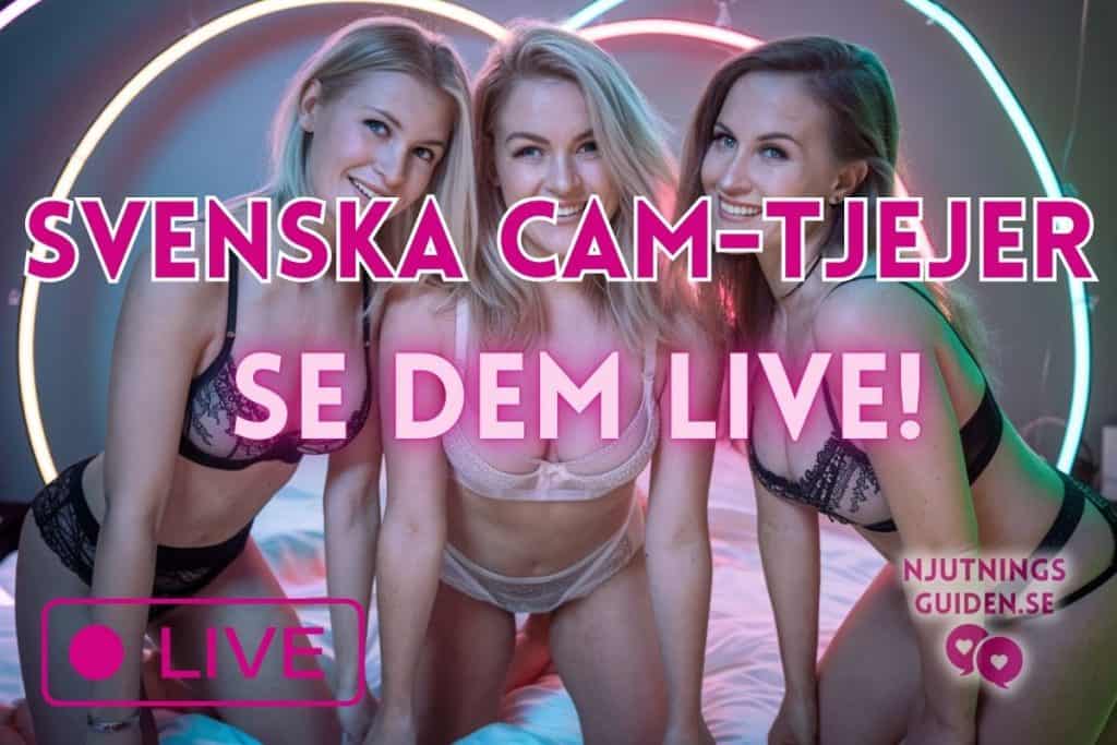 Tre tjejer i underkläder och texten "svenska cam tjejer, se dem live"